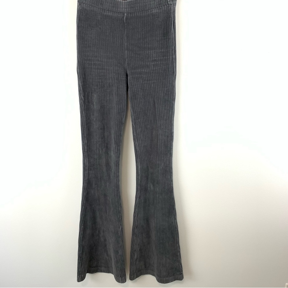 Aerie Gray Groove-on Ribbed Velour High Waisted Flare Pull On Pants Size XS